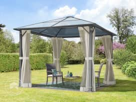 10x10 ft Garden Gazebo, Hardtop,  4 Curtains in Cream