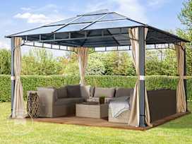 13x13ft Hardtop Gazebo Sunset Deluxe, Champagne 13x13ft Hardtop Gazebo Sunset Deluxe, Champagne
