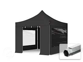 10x10 ft PES 800 Pop-Up Canopy PROFESSIONAL Aluminum 1.6 in., incl. Sidewalls with Panorama Windows, Black
