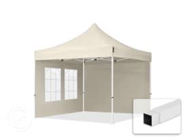 10x10 ft PES 700 Pop up canopy ECONOMY Steel 1.2 in., incl. Sidewalls with Windows, Cream