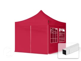 10x10 ft PES 700 Pop up canopy ECONOMY Steel 1.2 in., incl. Sidewalls with Windows, Red