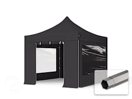10x10 ft PES 750 Pop-Up Canopy PREMIUM Steel 1.6 in., incl. Sidewalls with Panorama Windows, Black