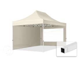 10x15 ft PES 700 Pop up canopy ECONOMY Steel 1.2 in., incl. Sidewalls with Panorama Windows, Cream