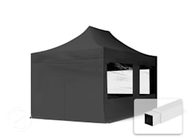 10x15 ft PES 700 Pop-Up Canopy ECONOMY Steel 1.2 in., incl. Sidewalls with Panorama Windows, Black