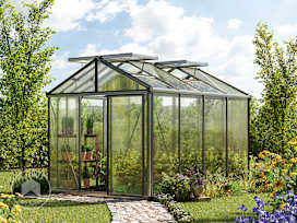 DIAMAS 7.7 x 7.7 ft Greenhouse, 16mm Twin-Wall Polycarbonate Panels with Bonus Value Kit