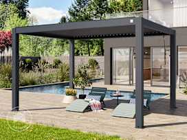 10x13 ft Pergola, Aluminum Louvered Roof, Anthracite
