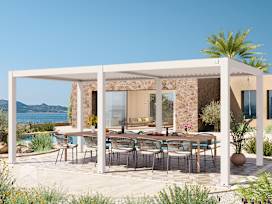 10x20 ft Pergola, Aluminum Louvered Roof, White 10x20 ft Pergola, Aluminum Louvered Roof, White
