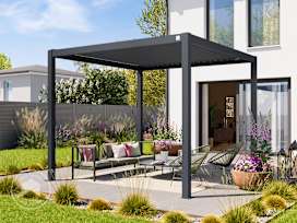10x10 ft Pergola, Steel Louvered Roof, Anthracite