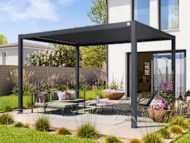 10x13 ft Pergola, Steel Louvered Roof, Anthracite