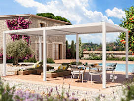 10x20 ft Pergola, Steel Louvered Roof, White 10x20 ft Pergola, Steel Louvered Roof, White