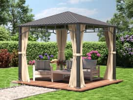 10x10ft Hardtop Gazebo Sunset Superior, Champagne 10x10ft Hardtop Gazebo Sunset Superior, Champagne