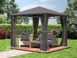 10x10ft Hardtop Gazebo Sunset Superior, Gray