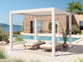 10x10 ft Pergola, Aluminum Louvered Roof, White
