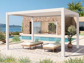 10x13 ft Pergola, Aluminum Louvered Roof, White