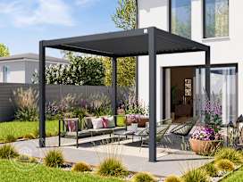 10x10 ft Pergola, Steel Louvered Roof, Anthracite