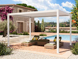 10x13 ft Pergola, Steel Louvered Roof, White