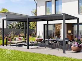 10x20 ft Pergola, Steel Louvered Roof, Anthracite