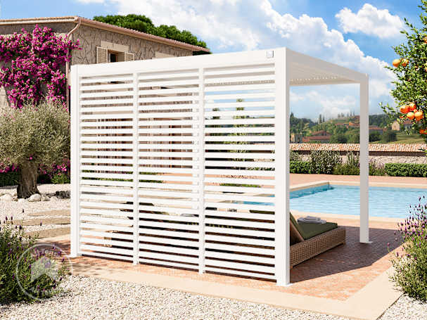 3-panel pergola privacy wall creating additional privacy and side protection