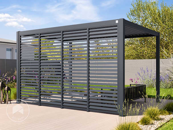 4-panel pergola privacy wall creating a fully screened pergola side