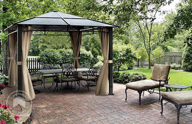 hardtop garden gazebo in backyard