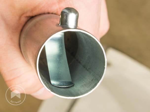 Close-up of galvanized steel frame pole with click-in connection
